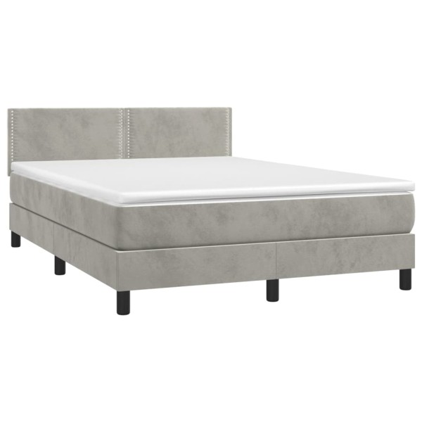 Cama box spring colchón y LED terciopelo gris claro 140x200 cm Cama box spring colchón y LED terciopelo gris claro 140x200 cm