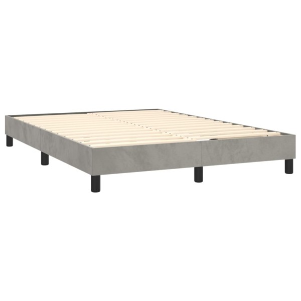 Cama box spring colchón y LED terciopelo gris claro 140x200 cm Cama box spring colchón y LED terciopelo gris claro 140x200 cm