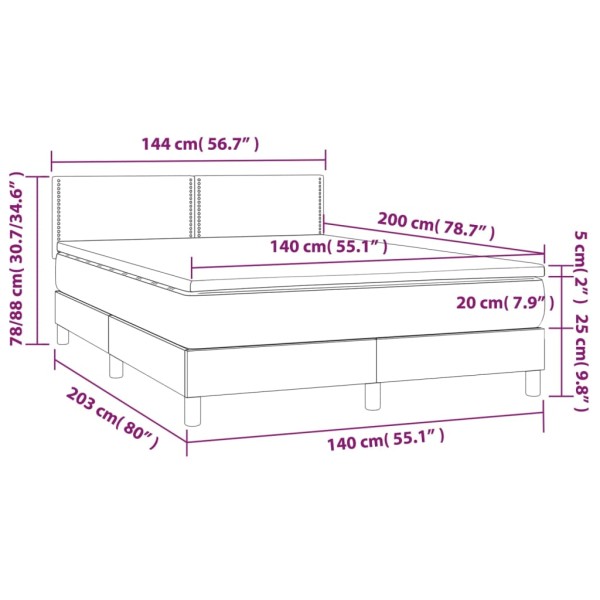 Cama box spring colchón y LED terciopelo gris claro 140x200 cm Cama box spring colchón y LED terciopelo gris claro 140x200 cm