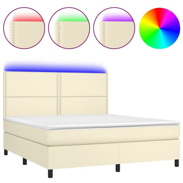 Cama box spring colchón y LED cuero sintético crema 160x200 cm Cama box spring colchón y LED cuero sintético crema 160x200 cm