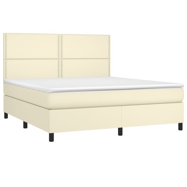 Cama box spring colchón y LED cuero sintético crema 160x200 cm Cama box spring colchón y LED cuero sintético crema 160x200 cm