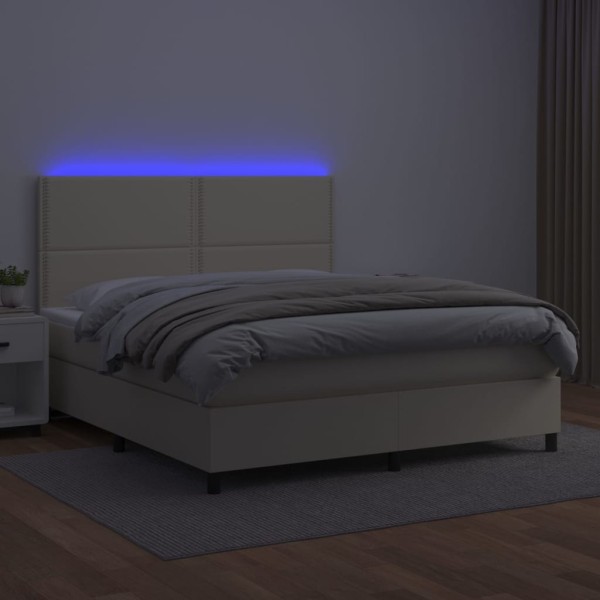 Cama box spring colchón y LED cuero sintético crema 160x200 cm Cama box spring colchón y LED cuero sintético crema 160x200 cm