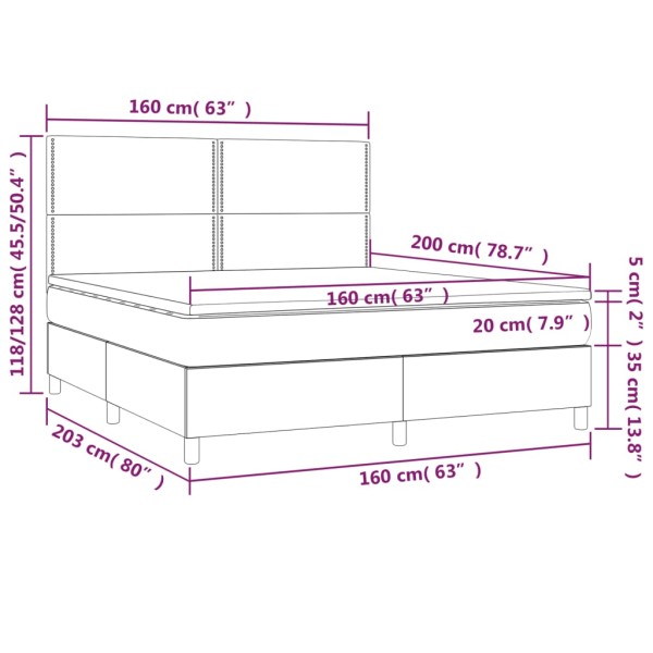 Cama box spring colchón y LED cuero sintético crema 160x200 cm Cama box spring colchón y LED cuero sintético crema 160x200 cm
