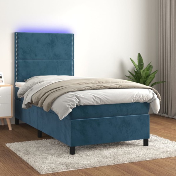 Cama box spring colchón y LED terciopelo azul oscuro 80x200 cm Cama box spring colchón y LED terciopelo azul oscuro 80x200 cm