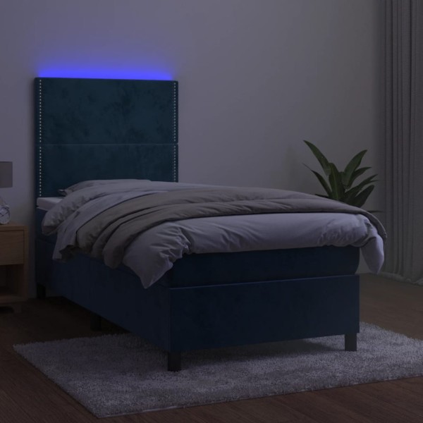 Cama box spring colchón y LED terciopelo azul oscuro 80x200 cm Cama box spring colchón y LED terciopelo azul oscuro 80x200 cm