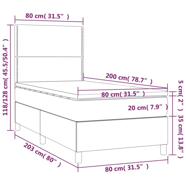 Cama box spring colchón y LED terciopelo azul oscuro 80x200 cm Cama box spring colchón y LED terciopelo azul oscuro 80x200 cm