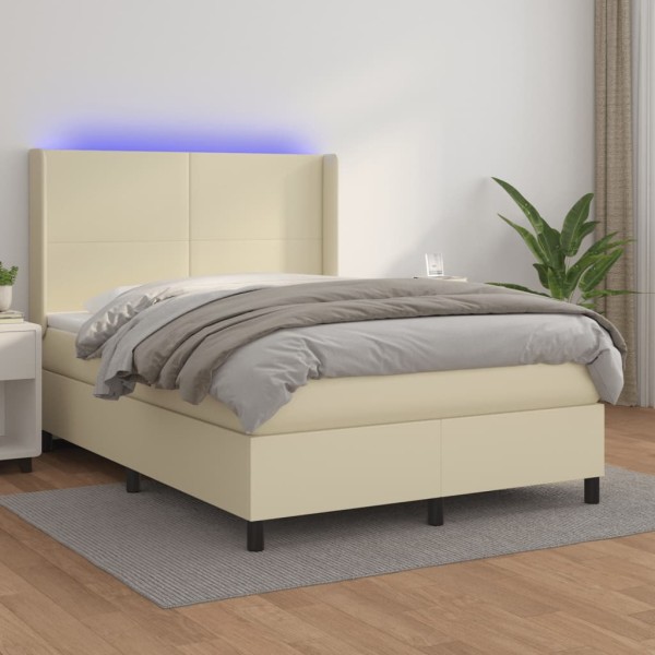 Cama box spring colchón y LED cuero sintético crema 140x200 cm Cama box spring colchón y LED cuero sintético crema 140x200 cm