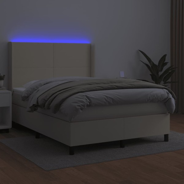 Cama box spring colchón y LED cuero sintético crema 140x200 cm Cama box spring colchón y LED cuero sintético crema 140x200 cm