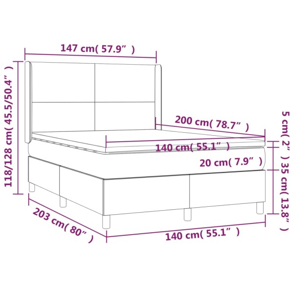 Cama box spring colchón y LED cuero sintético crema 140x200 cm Cama box spring colchón y LED cuero sintético crema 140x200 cm