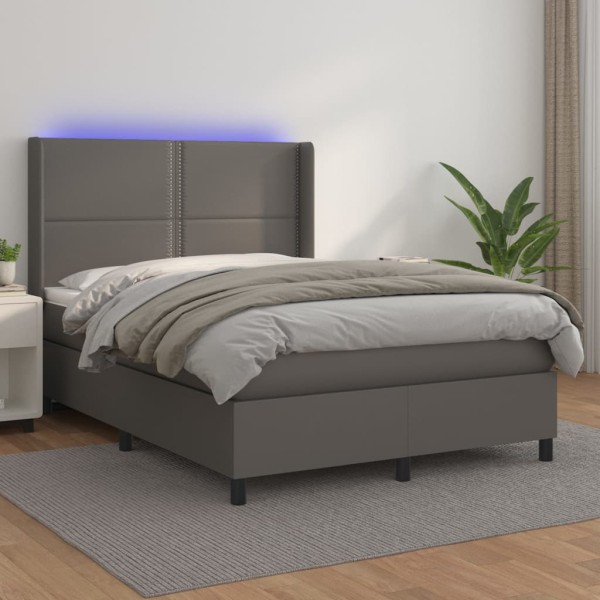 Cama box spring colchón y LED cuero sintético gris 140x200 cm Cama box spring colchón y LED cuero sintético gris 140x200 cm