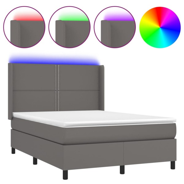 Cama box spring colchón y LED cuero sintético gris 140x200 cm Cama box spring colchón y LED cuero sintético gris 140x200 cm