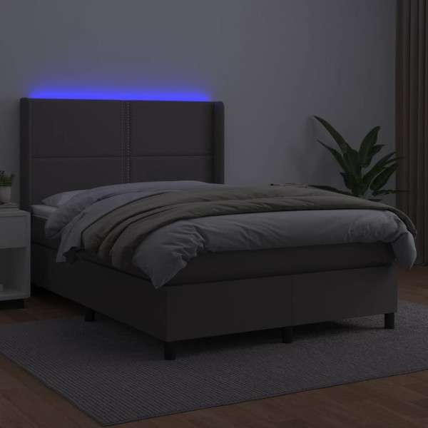 Cama box spring colchón y LED cuero sintético gris 140x200 cm Cama box spring colchón y LED cuero sintético gris 140x200 cm