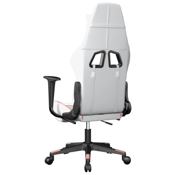 Silla gaming con reposapiés cuero sintético blanco y rosa Silla gaming con reposapiés cuero sintético blanco y rosa