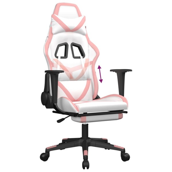 Silla gaming con reposapiés cuero sintético blanco y rosa Silla gaming con reposapiés cuero sintético blanco y rosa