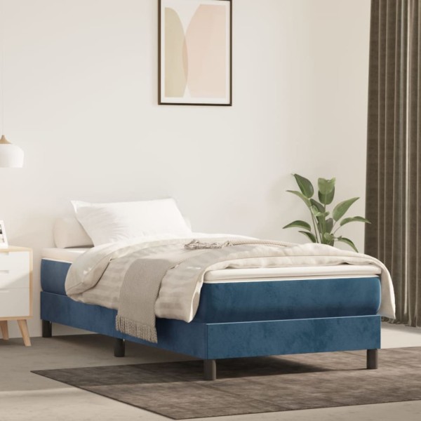 Cama box spring con colchón terciopelo azul oscuro 90x200 cm Cama box spring con colchón terciopelo azul oscuro 90x200 cm