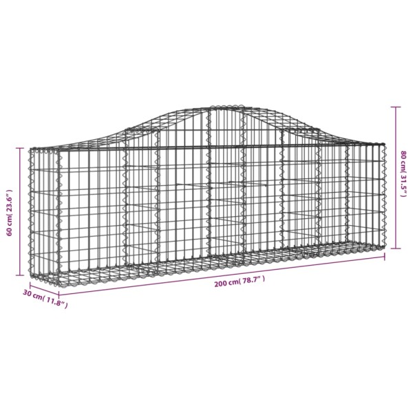Cestas gaviones 2 uds forma de arco hierro 200x30x60/80 cm Cestas gaviones 2 uds forma de arco hierro 200x30x60/80 cm