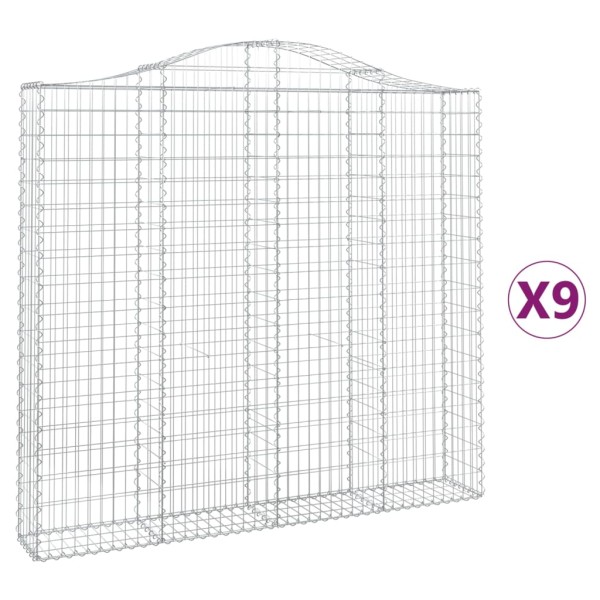 Cestas de gaviones 9 uds forma de arco hierro 200x30x180/200 cm Cestas de gaviones 9 uds forma de arco hierro 200x30x180/200 cm