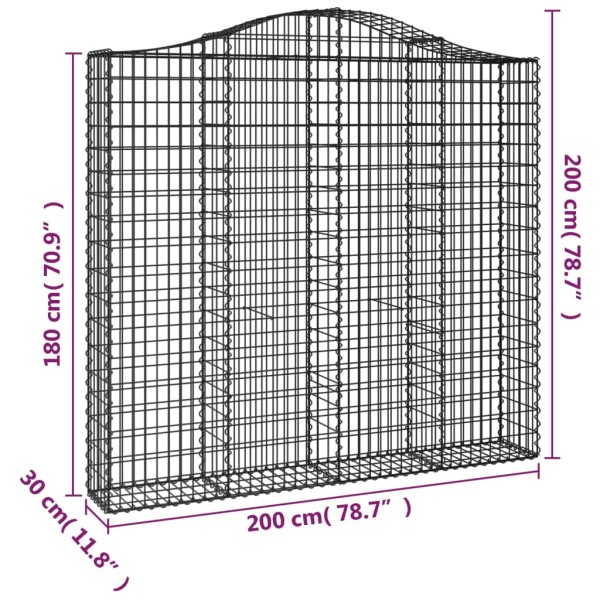 Cestas de gaviones 9 uds forma de arco hierro 200x30x180/200 cm Cestas de gaviones 9 uds forma de arco hierro 200x30x180/200 cm