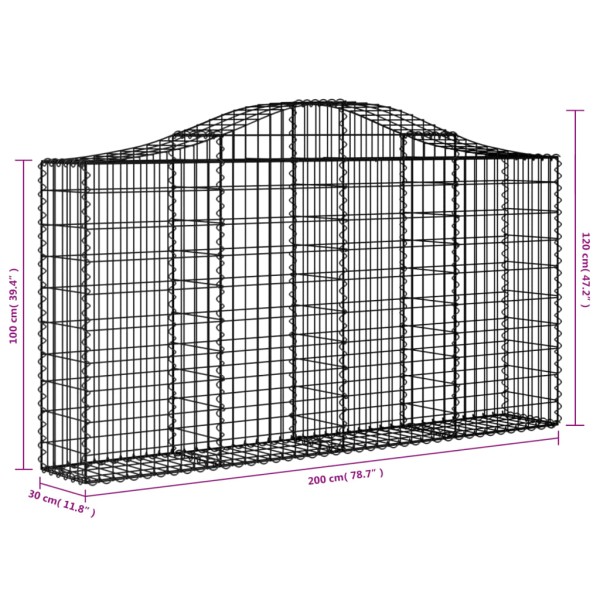 Cestas de gaviones 4 uds forma de arco hierro 200x30x100/120 cm Cestas de gaviones 4 uds forma de arco hierro 200x30x100/120 cm