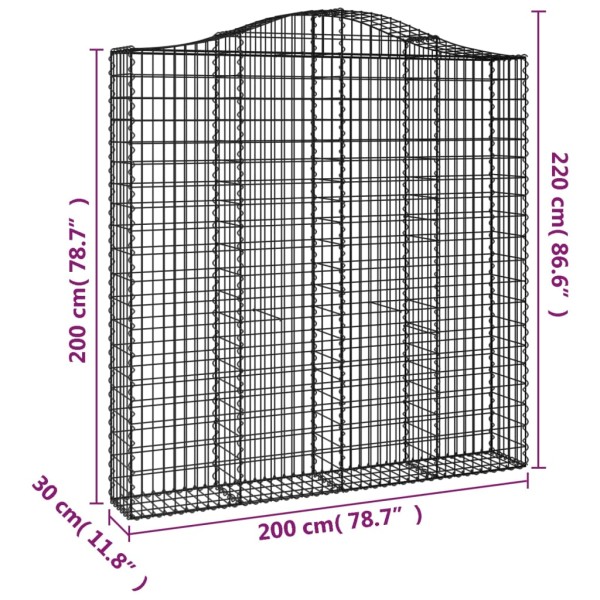 Cestas de gaviones 2 uds forma de arco hierro 200x30x200/220 cm Cestas de gaviones 2 uds forma de arco hierro 200x30x200/220 cm