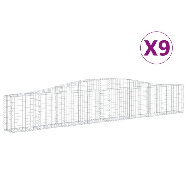 Cestas de gaviones 9 uds forma de arco hierro 400x30x60/80 cm Cestas de gaviones 9 uds forma de arco hierro 400x30x60/80 cm