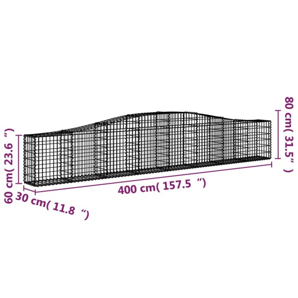 Cestas de gaviones 9 uds forma de arco hierro 400x30x60/80 cm Cestas de gaviones 9 uds forma de arco hierro 400x30x60/80 cm