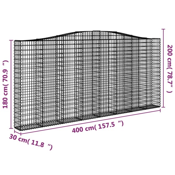 Cestas de gaviones 9 uds forma de arco hierro 400x30x180/200 cm Cestas de gaviones 9 uds forma de arco hierro 400x30x180/200 cm