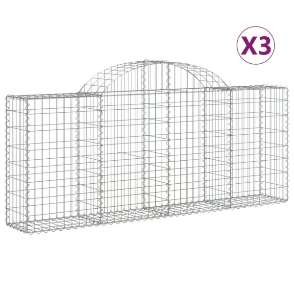 Cestas de gaviones 3 uds forma de arco hierro 200x30x80/100 cm Cestas de gaviones 3 uds forma de arco hierro 200x30x80/100 cm