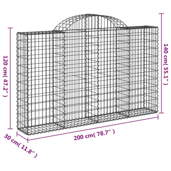 Cestas de gaviones 7 uds forma de arco hierro 200x30x120/140 cm Cestas de gaviones 7 uds forma de arco hierro 200x30x120/140 cm