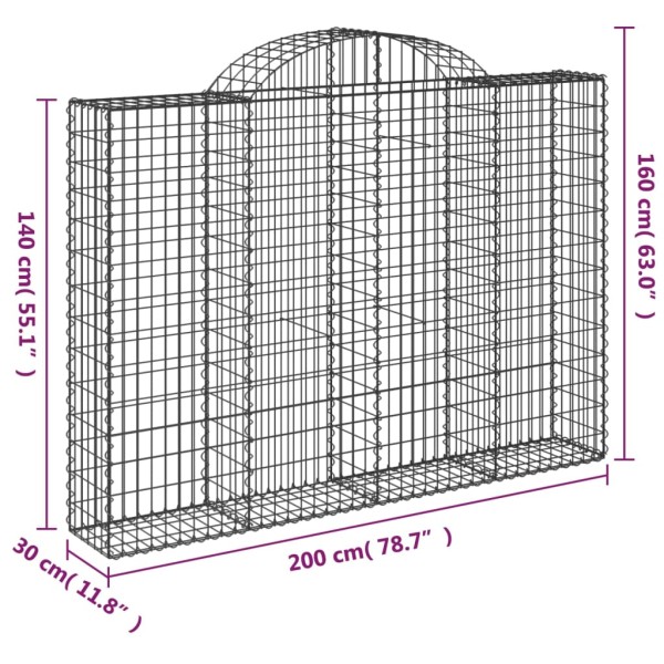 Cestas gaviones 5 uds forma de arco hierro 200x30x140/160 cm Cestas gaviones 5 uds forma de arco hierro 200x30x140/160 cm