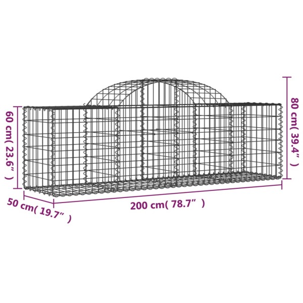 Cestas de gaviones 9 uds forma de arco hierro 200x50x60/80 cm Cestas de gaviones 9 uds forma de arco hierro 200x50x60/80 cm