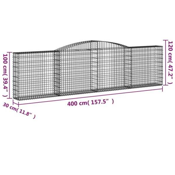 Cestas de gaviones 7 uds forma de arco hierro 400x30x100/120 cm Cestas de gaviones 7 uds forma de arco hierro 400x30x100/120 cm