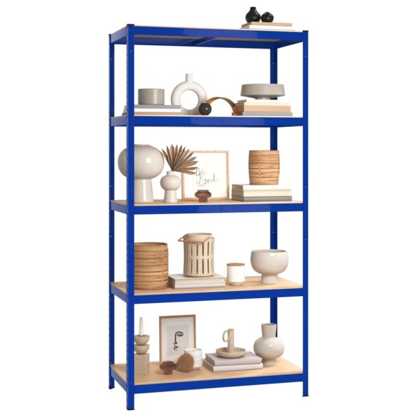 Estantería 5 niveles 3 uds acero y madera contrachapada azul Estantería 5 niveles 3 uds acero y madera contrachapada azul