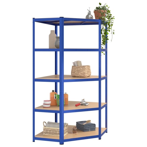 Estantería 5 niveles 3 uds acero y madera contrachapada azul Estantería 5 niveles 3 uds acero y madera contrachapada azul
