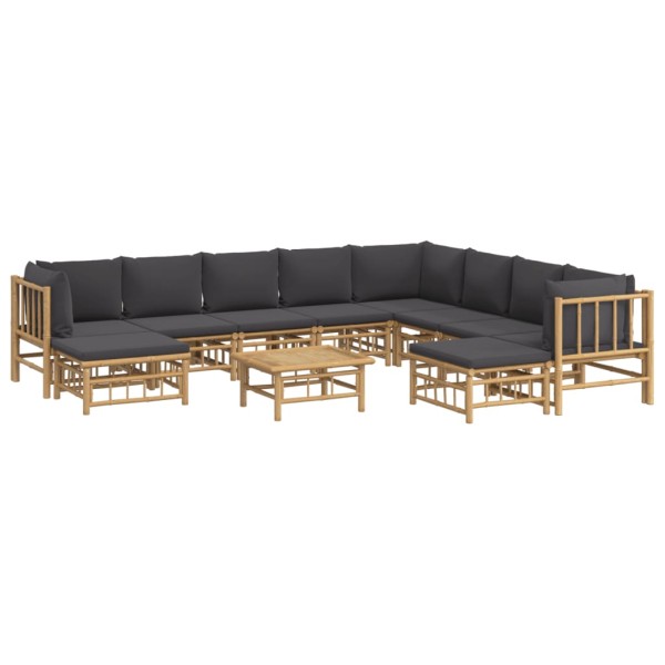 Set de muebles de jardín 11 pzas bambú con cojines gris oscuro Set de muebles de jardín 11 pzas bambú con cojines gris oscuro