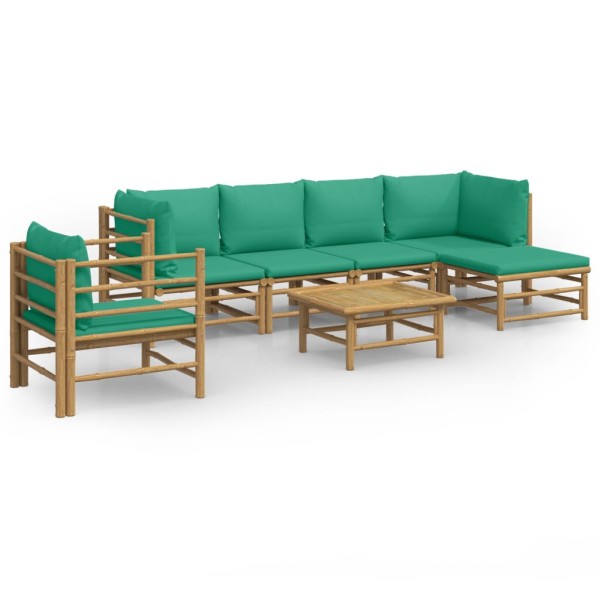 Set de muebles de jardín 7 piezas bambú con cojines verde Set de muebles de jardín 7 piezas bambú con cojines verde