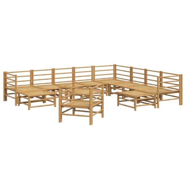 Set de muebles de jardín 12 piezas bambú y cojines gris claro Set de muebles de jardín 12 piezas bambú y cojines gris claro