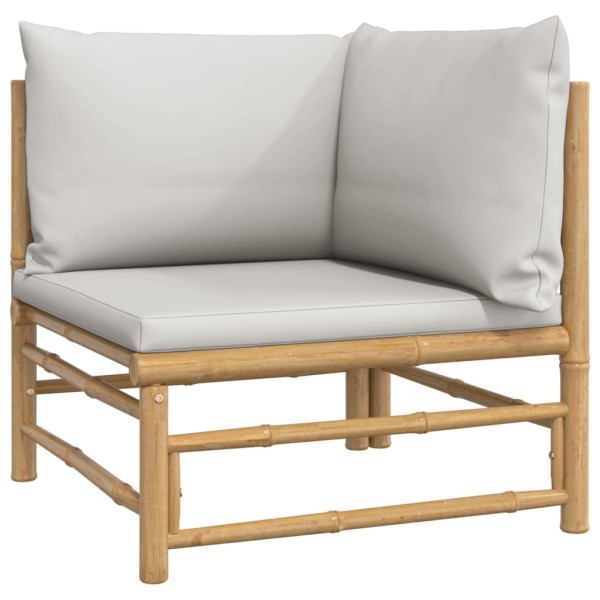 Set de muebles de jardín 12 piezas bambú y cojines gris claro Set de muebles de jardín 12 piezas bambú y cojines gris claro