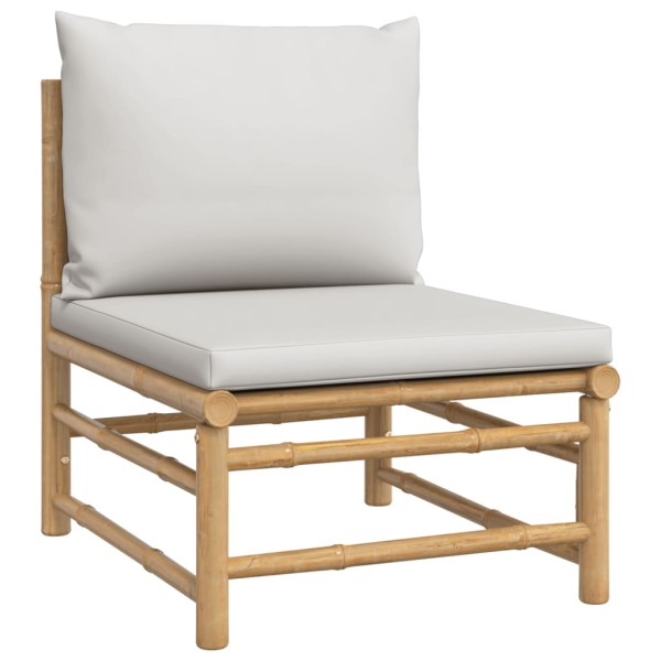 Set de muebles de jardín 12 piezas bambú y cojines gris claro Set de muebles de jardín 12 piezas bambú y cojines gris claro