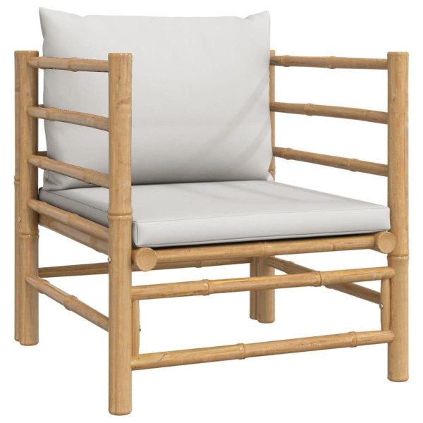 Set de muebles de jardín 12 piezas bambú y cojines gris claro Set de muebles de jardín 12 piezas bambú y cojines gris claro