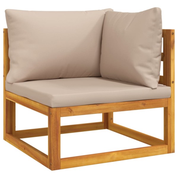 Set muebles de jardín 3 pzas madera maciza y cojines gris taupé