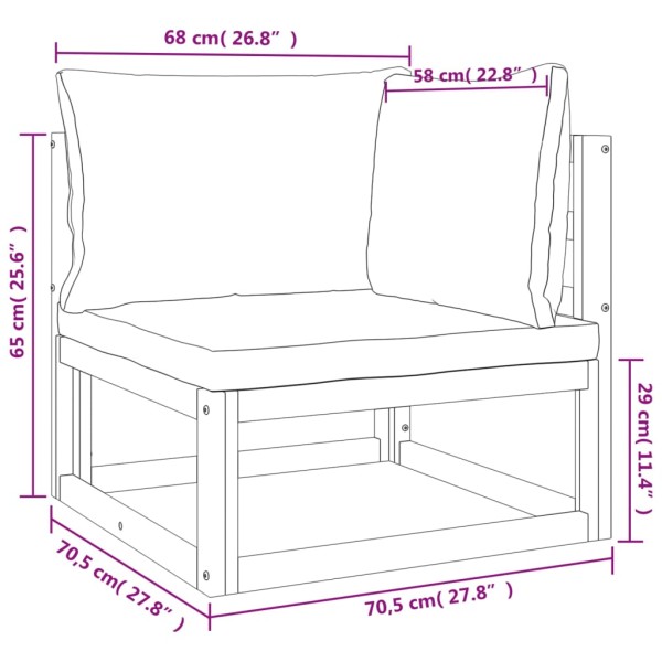 Set muebles de jardín 3 pzas madera maciza y cojines gris taupé