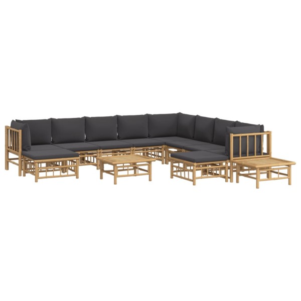 Set de muebles de jardín 12 pzas bambú con cojines gris oscuro Set de muebles de jardín 12 pzas bambú con cojines gris oscuro