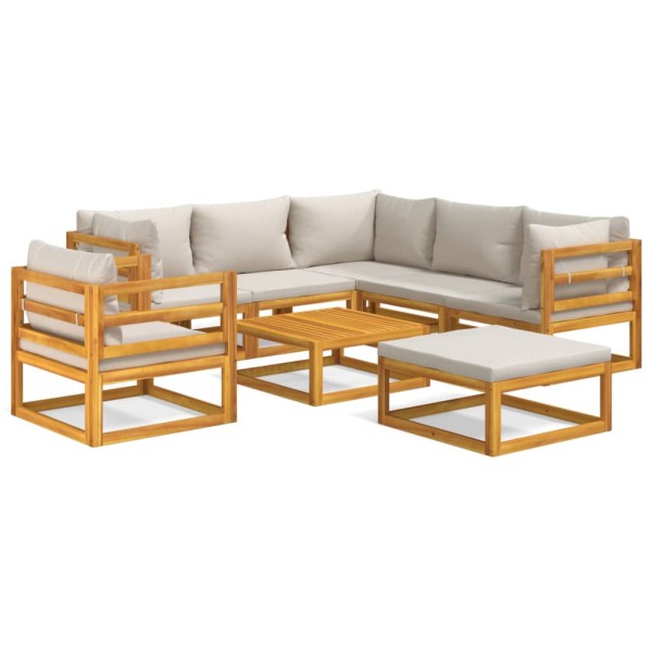 Set muebles de jardín 8 pzas madera maciza y cojines gris claro Set muebles de jardín 8 pzas madera maciza y cojines gris claro