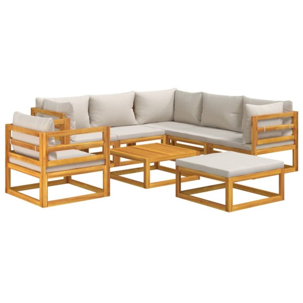 Set muebles de jardín 8 pzas madera maciza y cojines gris claro Set muebles de jardín 8 pzas madera maciza y cojines gris claro