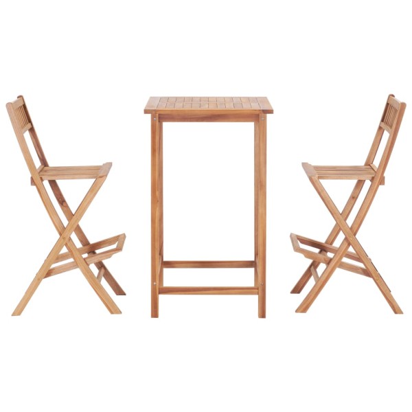 Set mesa y sillas de bar de jardín 3 pzas madera maciza roble