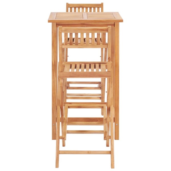 Set mesa y sillas de bar de jardín 3 pzas madera maciza roble