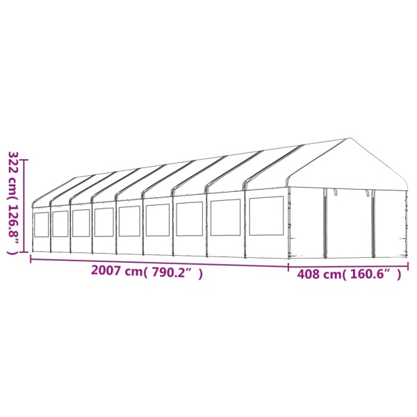 Cenador con techo polietileno blanco 20,07x4,08x3,22 m Cenador con techo polietileno blanco 20,07x4,08x3,22 m