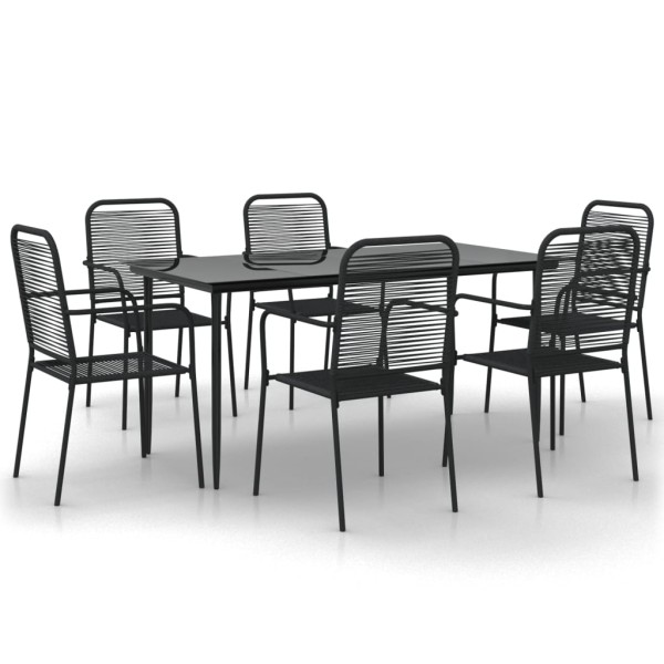 Juego de comedor jardín 7 pzas acero y cuerda de algodón negro Juego de comedor jardín 7 pzas acero y cuerda de algodón negro