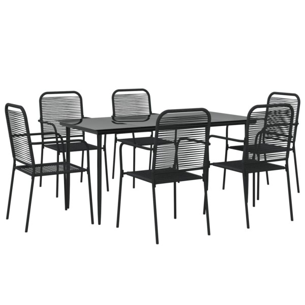Juego de comedor jardín 7 pzas acero y cuerda de algodón negro Juego de comedor jardín 7 pzas acero y cuerda de algodón negro